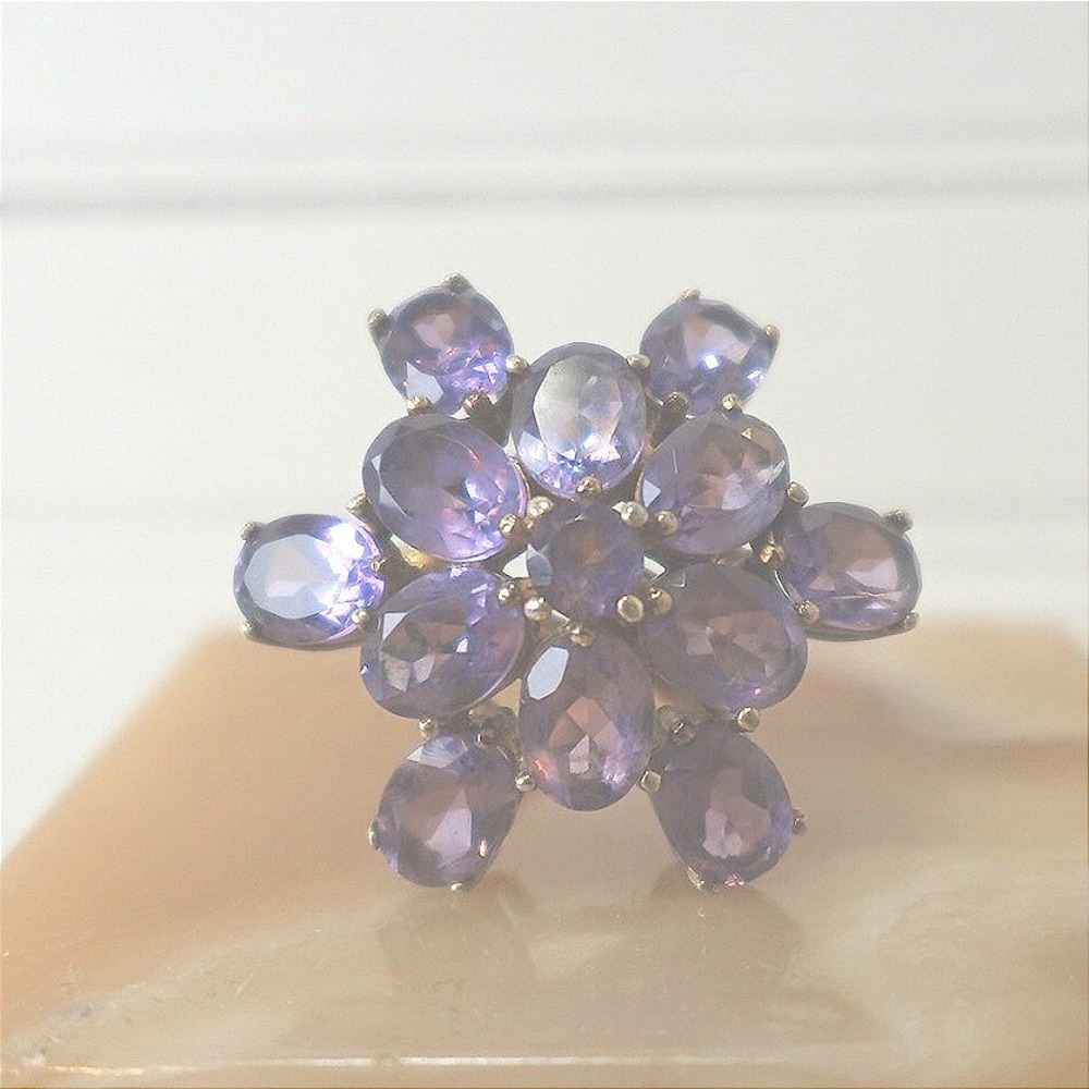 Vintage SETA Sterling Silver Ring Size 6 Gold Tone Purple Starburst Flower